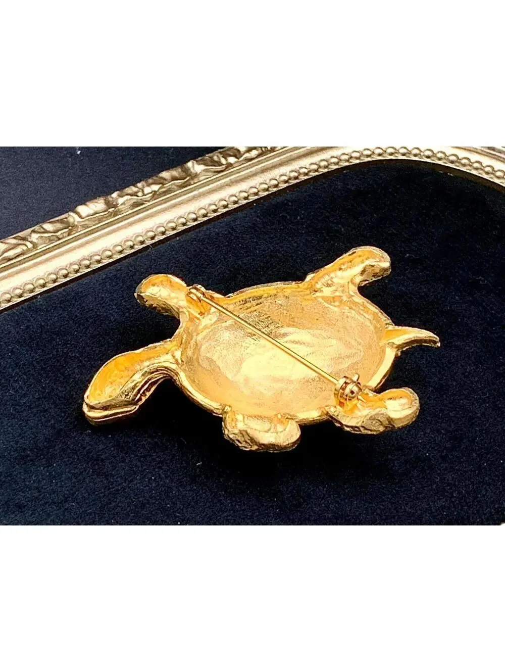 Vintage Gold-Tone Turtle Brooch with Red Crystal Eyes
